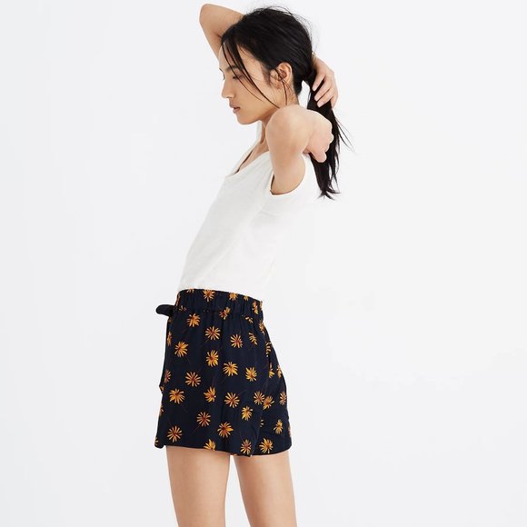 Madewell shorts Medium Pull-On Tie Fresh Daisies floral print elastic waist - Picture 15 of 16